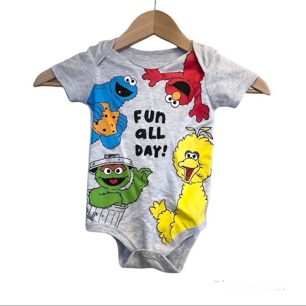 🌈 6/$60 Sesame Street Onesie, “Fun All Day”, Grey, Size 18 Months